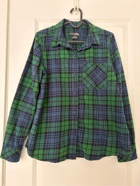 Blue and Green Plaid Casual Button-Down Shirt